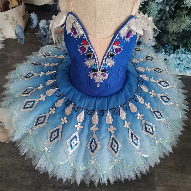 

Exclusive Design Professional High Quality Costom Size Costom Color Girls Kids 12Layers Performance Wear Blue Velvet Ballet Tutu