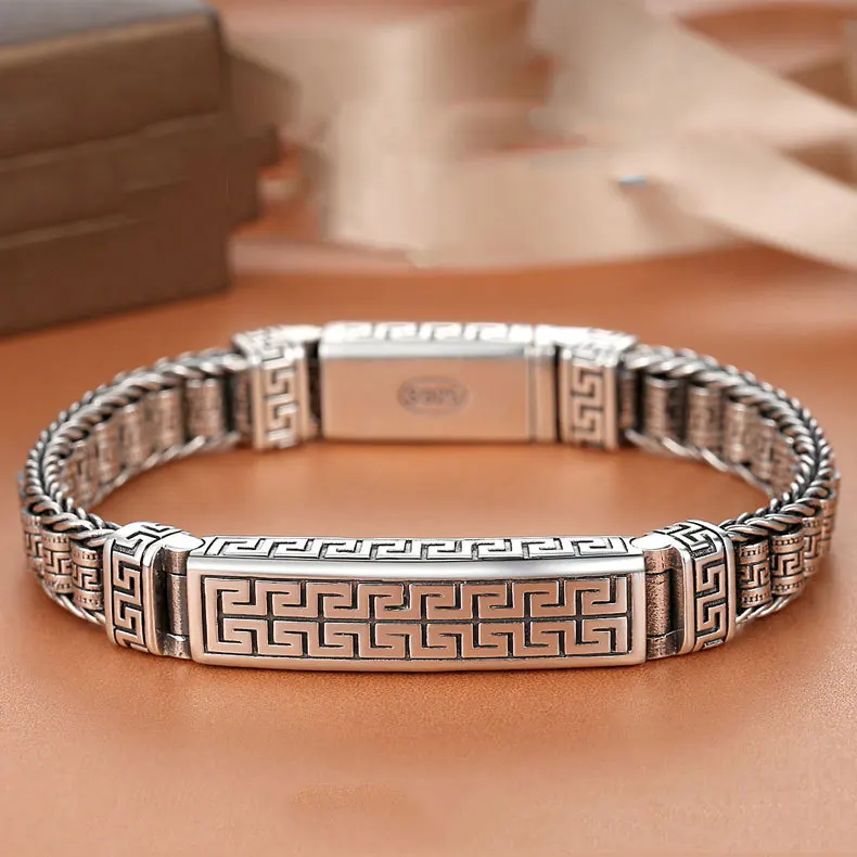 

Original design Han style Hui character pattern Lutong bracelet sterling silver men and women trendsetters personality minority