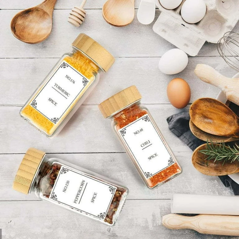 12Pcs Glass Spice Jars with Bamboo Lid Kitchen Glass Jars Spice Jar Set Seasoning Jars Organizer Storage Bottles for Spice Rack 2