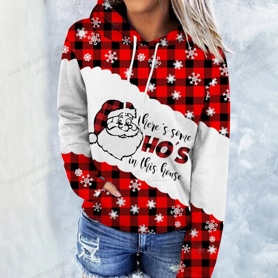 

2023New Christmas Hoodies Women Fashion Oversized Casual Sweats Snowman Tracksuits Snowflake 3D Printing Santa Claus Coat Kawaii
