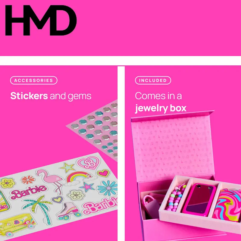 HMD Barbie phone 4G Feature Phone Camera 1450mAh Bluetooth 5.0 FM Radio Dual SIM Bettery Type-C Port Mobile Phone 6