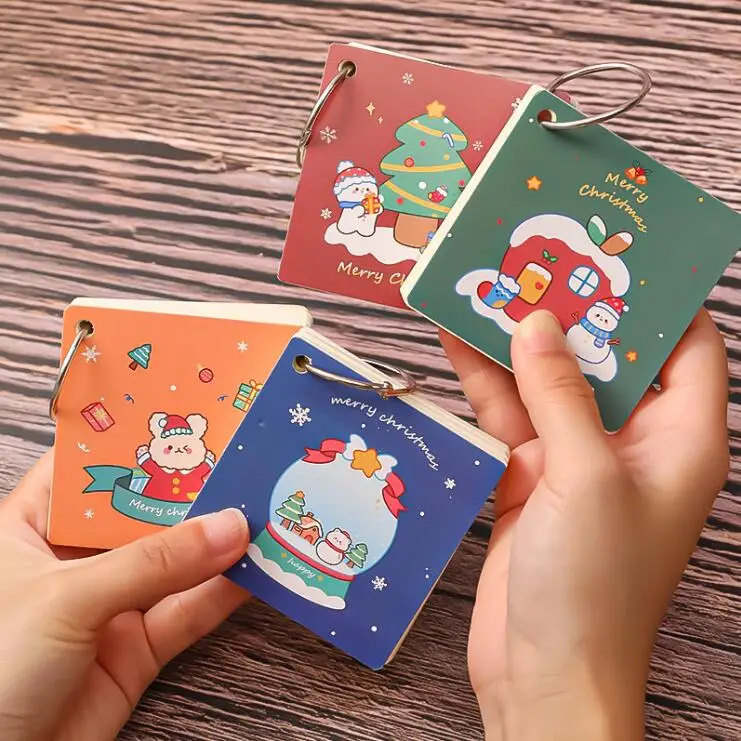 

12 pcs/lot Kawaii Christmas Ring Buckle Memo Pad Cute Loose-leaf Word Book Card Notebook Tearable Notepads Office School Supply