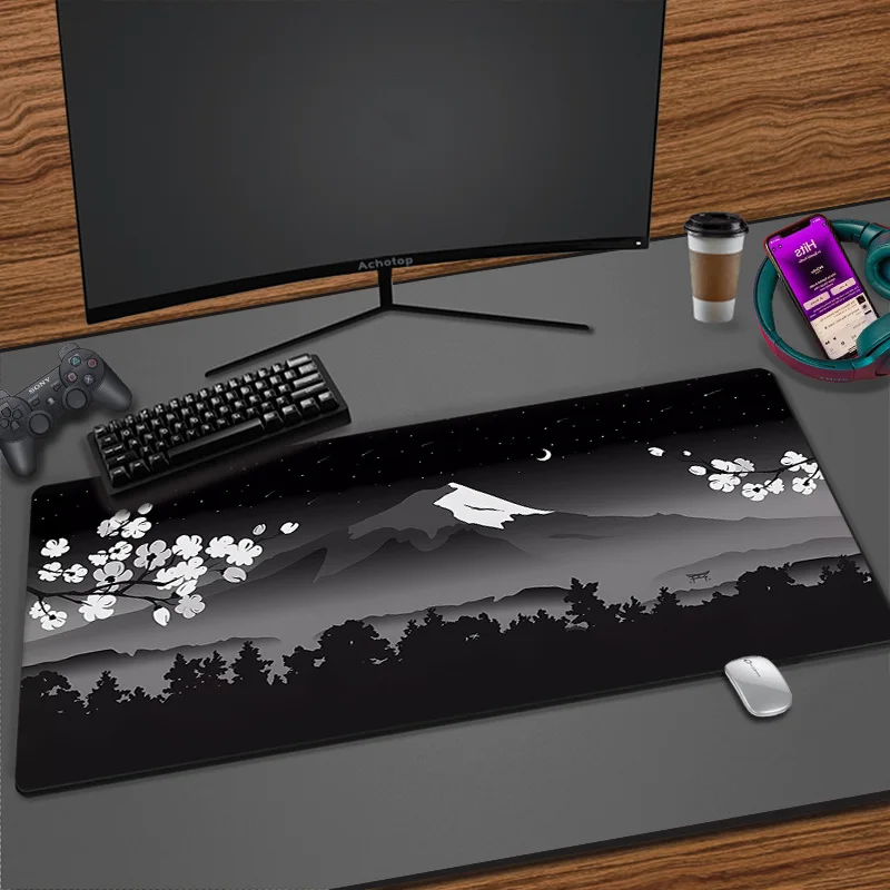 thumbnail image 1 of Alfombrilla de ratón de estilo japonés con diseño de flor de cerezo Fuji, alfombrilla de ratón grande XXL para Gamer XL, 100x50, alfombrillas de escritorio, teclado, alfombrilla de goma para mesa, 1 of 5