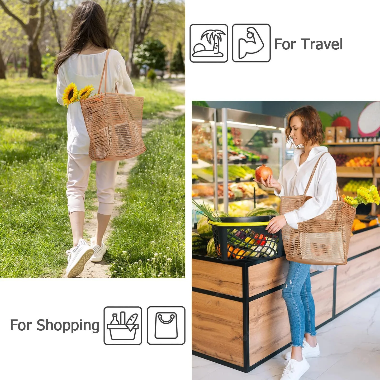 Mesh single shoulder tote bag for women, hand-held for washing, swimming, clothing storage, beach bag 4