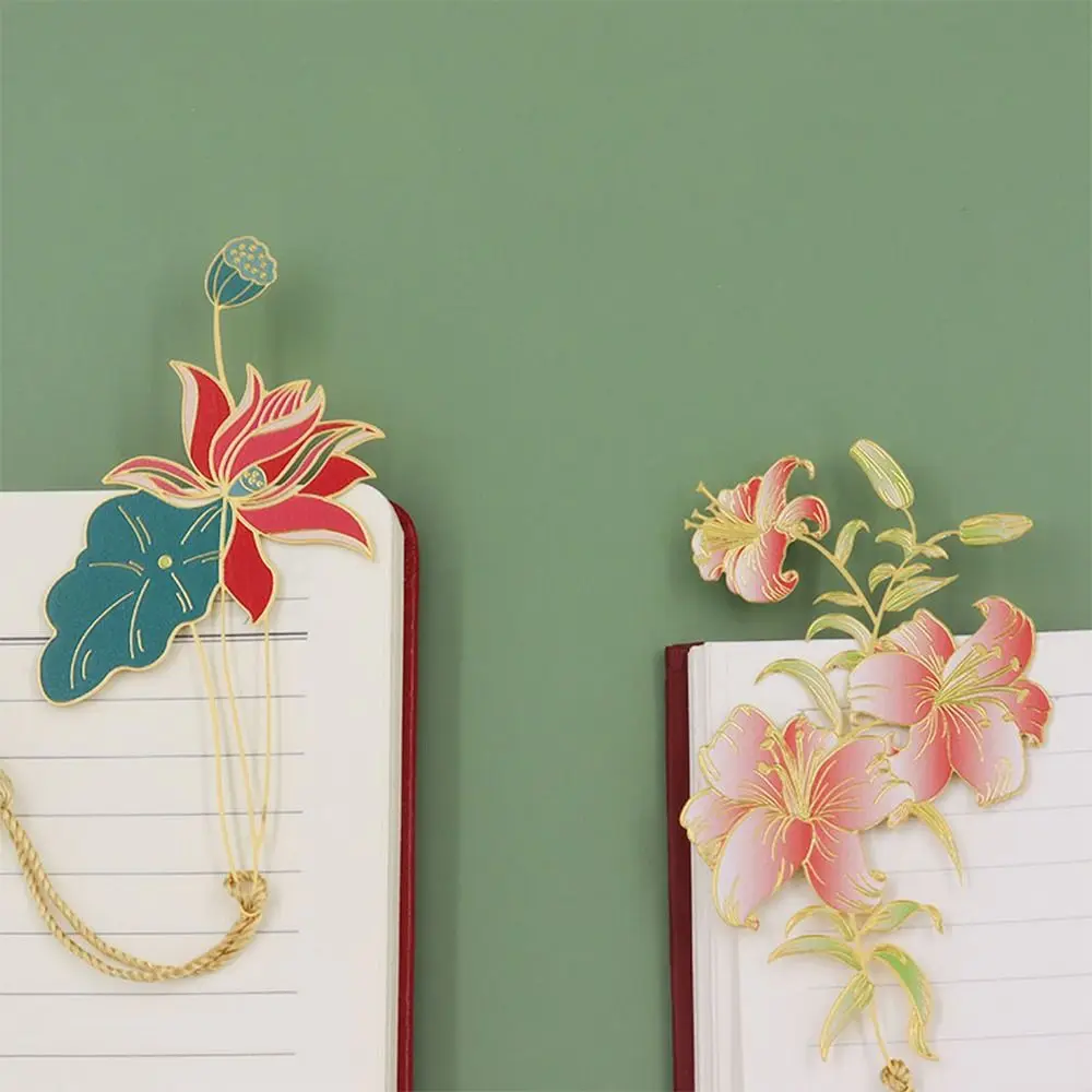 

Book Page Marker Metal Flower Bookmarks Flower Book Clip Book Paginator Hollowed Tassel Bookmark Camellia Chinese Style