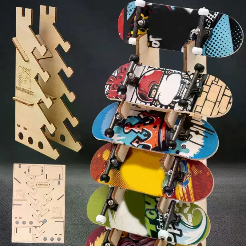 나무로 만든 핑거 스케이트보드 전시대 DIY 퍼즐 조립식 수납 선반 (아이 방 및 장난감용)