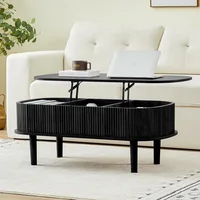 Fluted Lift Top Coffee Table with Hidden Compartment, Fully Assembled Wooden Center Table, Modern Oval Lift Tabletop 1