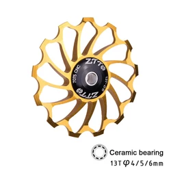 ZTTO Ceramic Bearing CNC Bicycle Jockey Wheel Pulley (Gold 1pc)