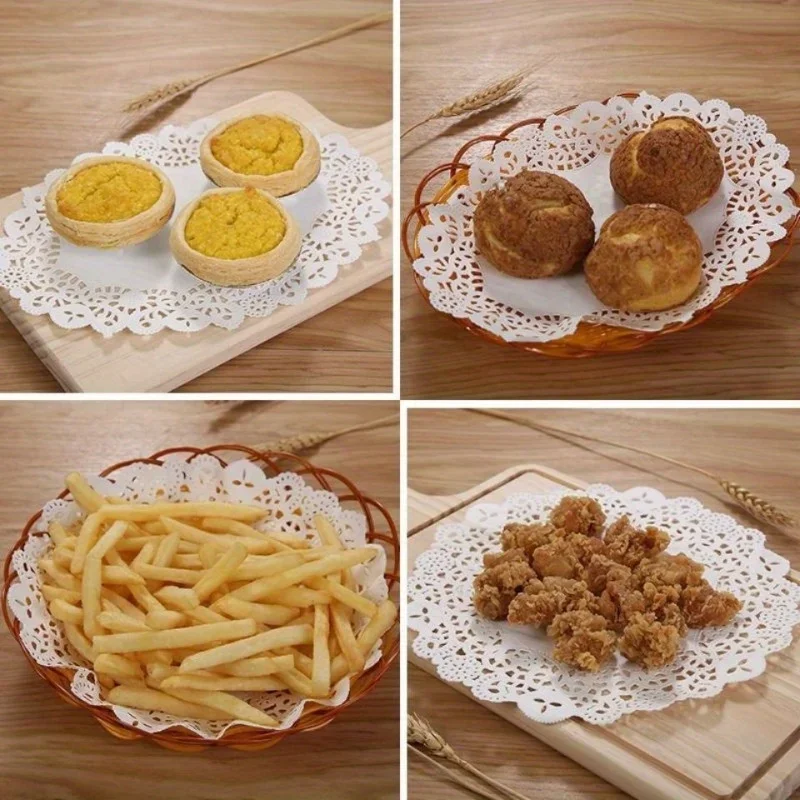 50pcs/set Flower Bottom Paper, Baking Paper, Cake Paper, Lace Paper, Pizza Pad Paper, Fried Food Paper Tray Lace