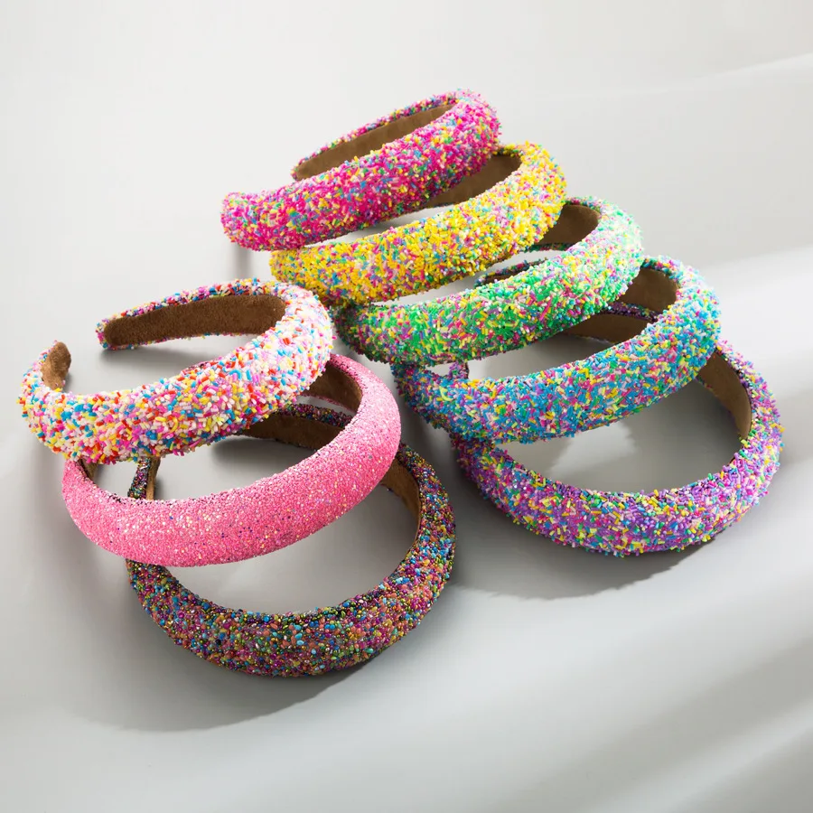 

4PCS 3cm Sponge Padded Beads Headbands for Women Wide Bezel Hairbands Chunky Hair Hoop Girls Non-slip Hairband