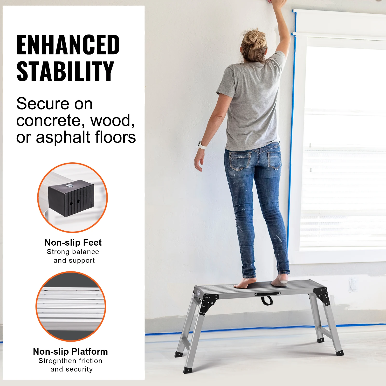330lbs Work Ladder Platform Adjustable Folding Aluminum Drywall Non-Slip