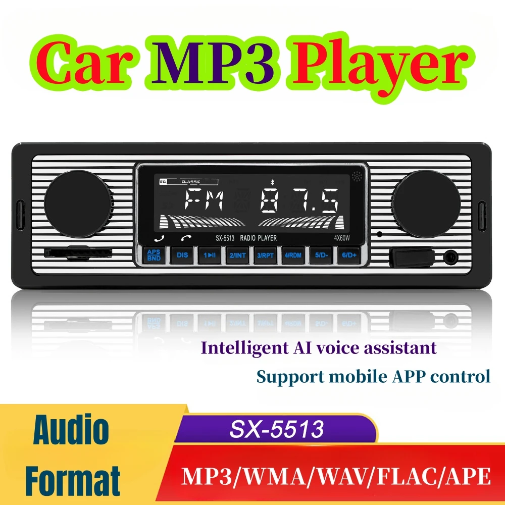 

Car MP3 Player, 12V/24V, Supports Bluetooth, U Disk, SD Card, AUX Audio Playback, WAV/MP3/WMA Format, with Wiring Protectio