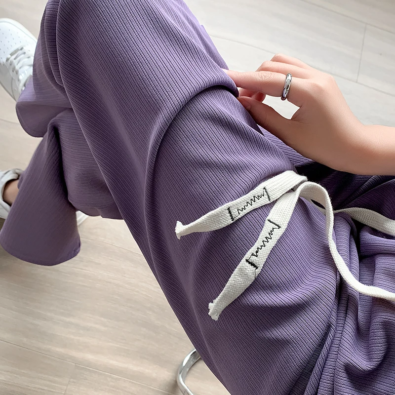 

2023 New Straight Loose Casual Ice Silk Drawstring Wide Leg Pants Female Spring And Summer High Waist Hundred