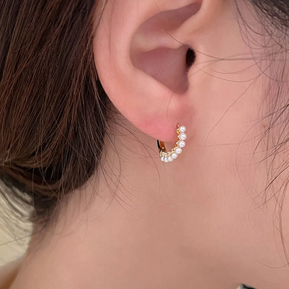 Korea Elegant Cute Imitation Pearl Hoop Earring for Women Classic