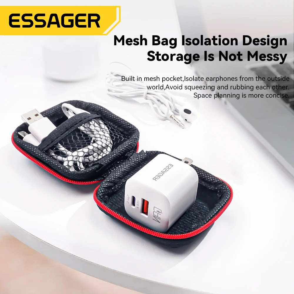 Essager Mini Earphone Bag Box Digital Charger Headphone Storage Bag USB Data Cable USB disk Memory card Organizer Carrying Pouch