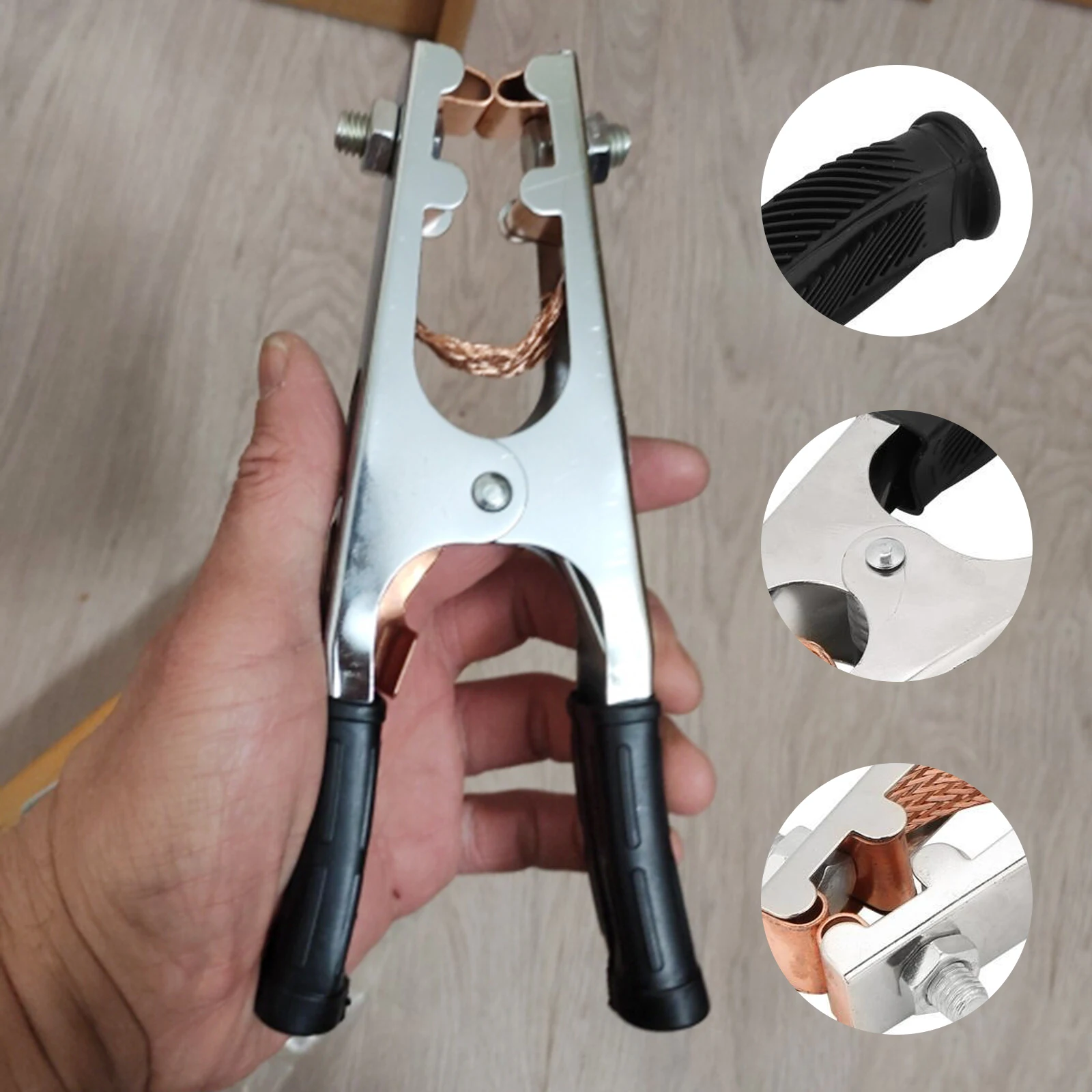 500A Grounding Clamp Welding Machine Grounding Clamp Type A with Adhesive Cable Copper Grip Clip 6.77 in Length