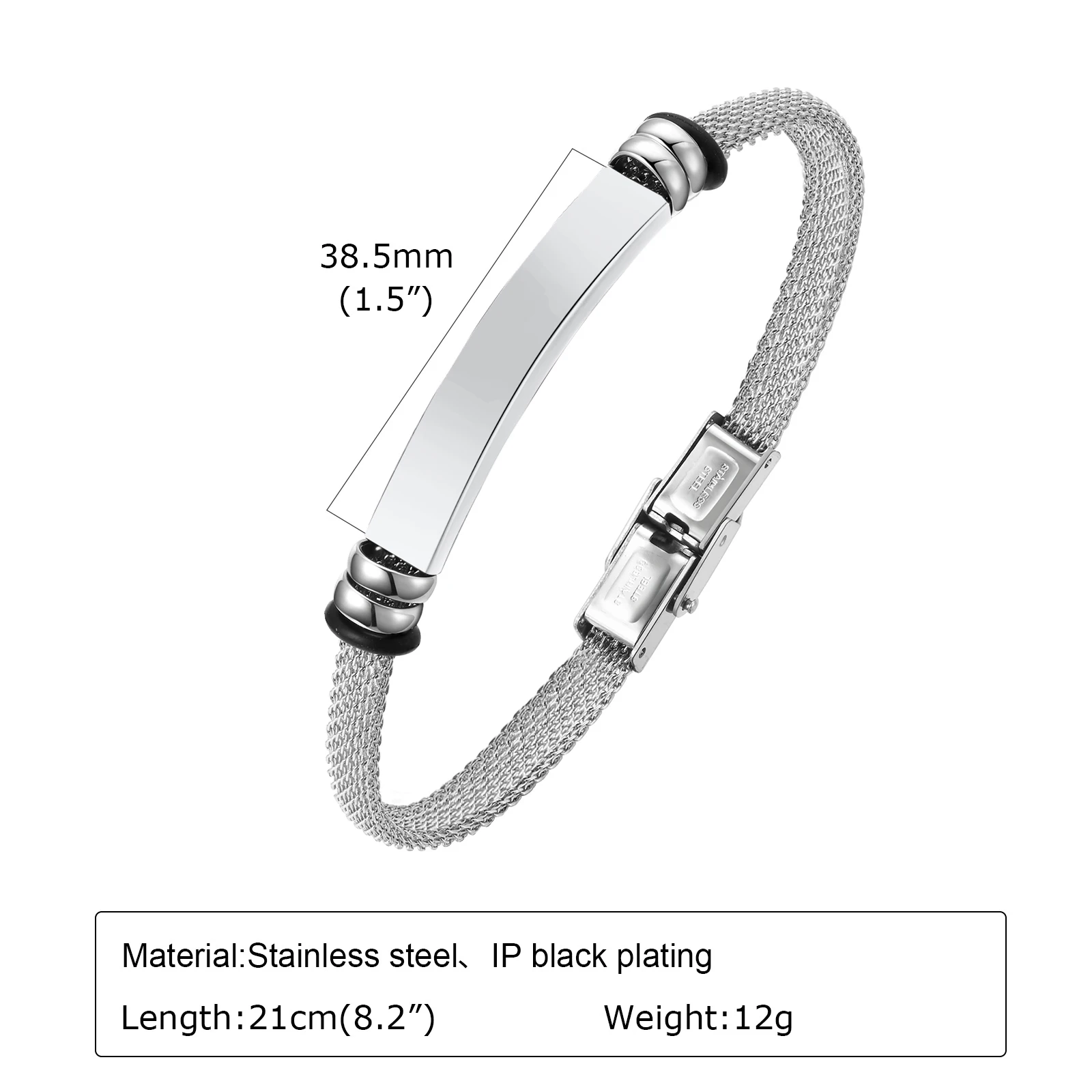 Customized Mesh Woven Chain Bracelet for Men Boys,6MM Stainless Steel Curved Bar Wristband,Personalized Jewelry Gifts