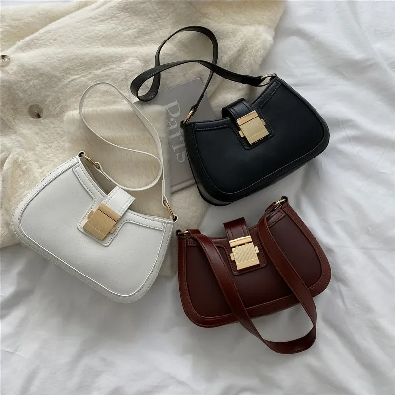 Vintage Trendy Ladies Underarm Shoulder Bag Solid Color Lacquer PU Leather Handbag Women Fashion Brand Simple Female_voghion.com