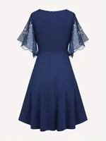 Fashion women's plus size explosions star print button pocket pleats butterfly sleeve elegant temperament dress - Image 2