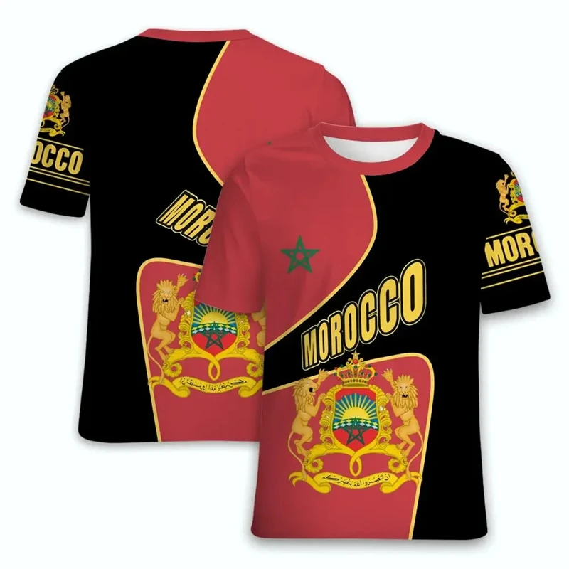 Homens Marrocos Nacional Emblema Bandeira Gráfico Camisetas, 3D Impresso T-Shirt, Roupas Casuais, Kids Streetwear, Esporte Jersey, Pentagrama