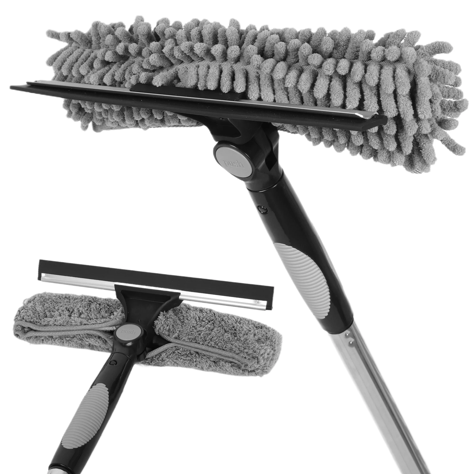 2 in 1 Mop Splicing Rod Rotatable Bathroom Mirror Glass Wiper Adjustable Long Handle Cobweb Duster for Dusting Cleaning Supplies