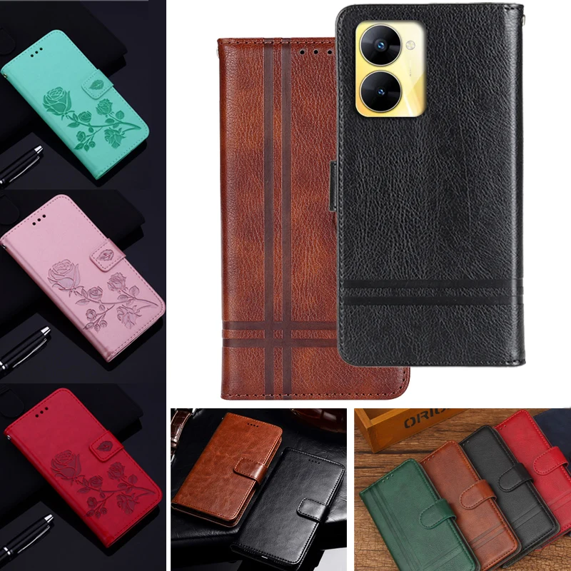 Realme 지갑 플립 커버 가죽 케이스, OPPO Realme V30 Pu 가죽 휴대폰 가방 보호 홀스터, Fundas Coque