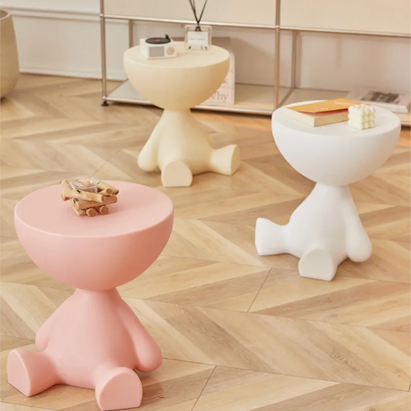 MOMO Cream Style Small Flat Tea Table Small Household Sofa Side Table Celebrity INS Designer Bedroom Plastic Cute Side side end table