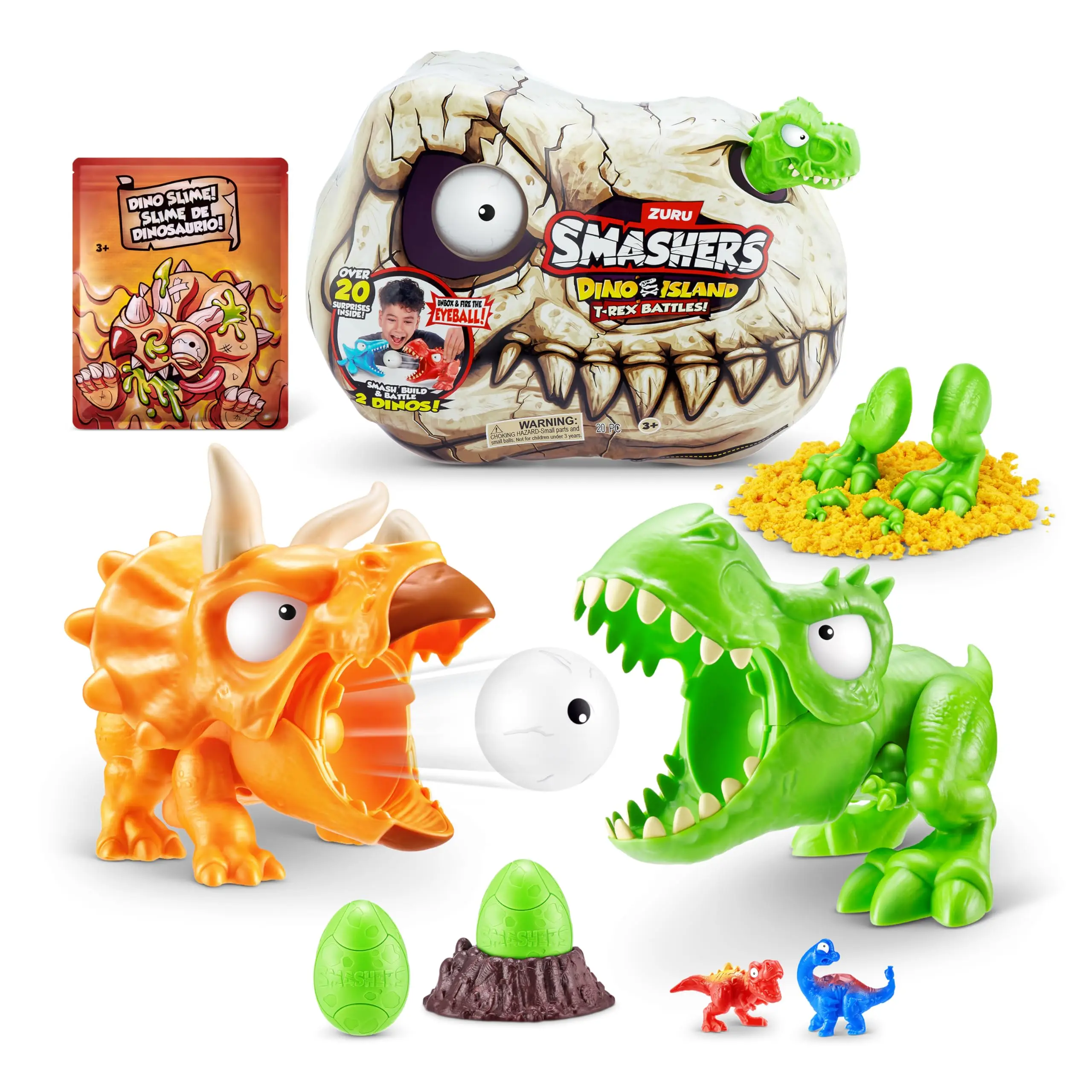 Figuras de juego ZURU Smashers Dino Island Mini T-Rex Battles, desempaquetado sorpresa, minicalavera, arena de limo, juguetes coleccionables, regalos para niños