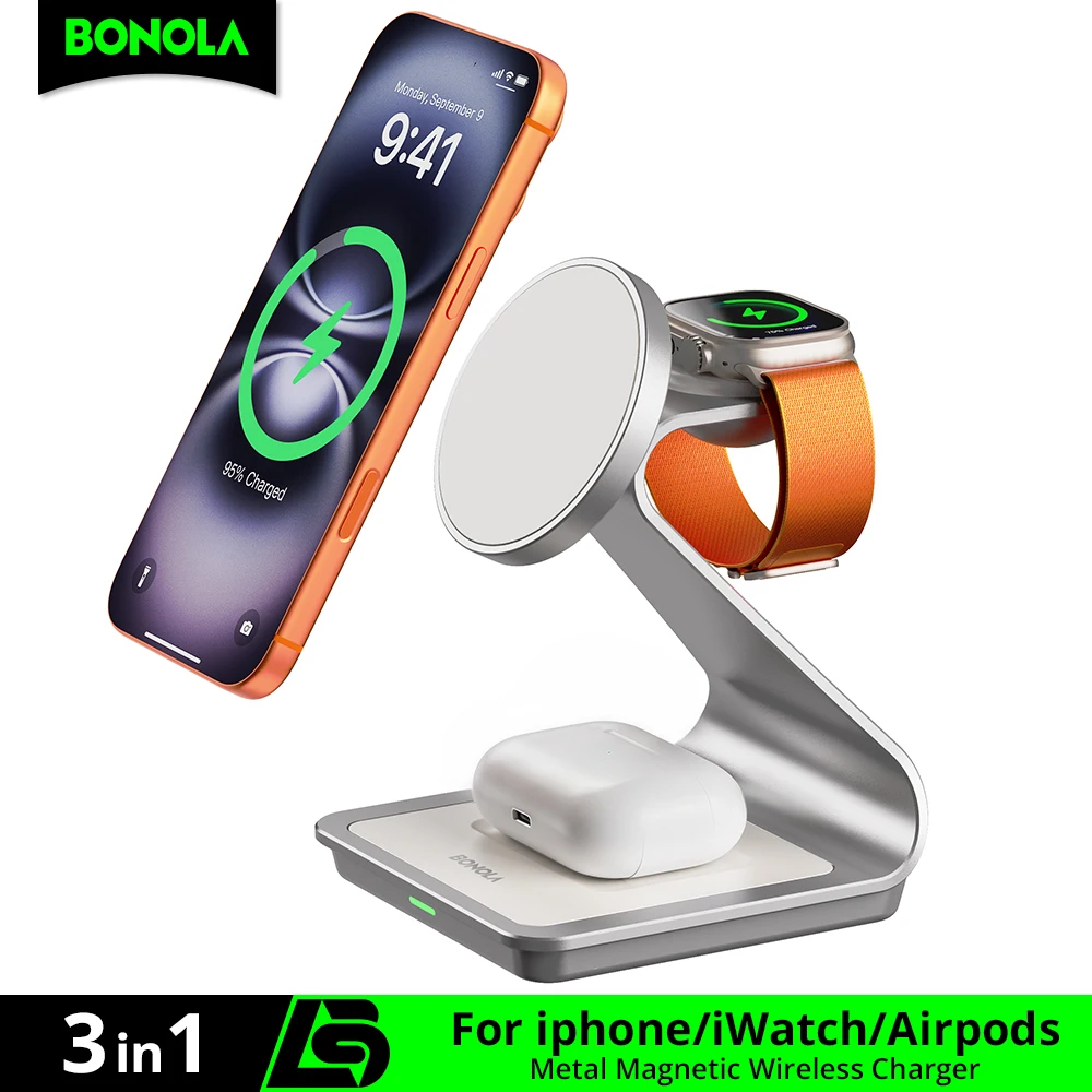 Bonola Magnetic 3 in 1 Wireless Charger for iPhone 17/16/15/13/14/12 thumbnail 5