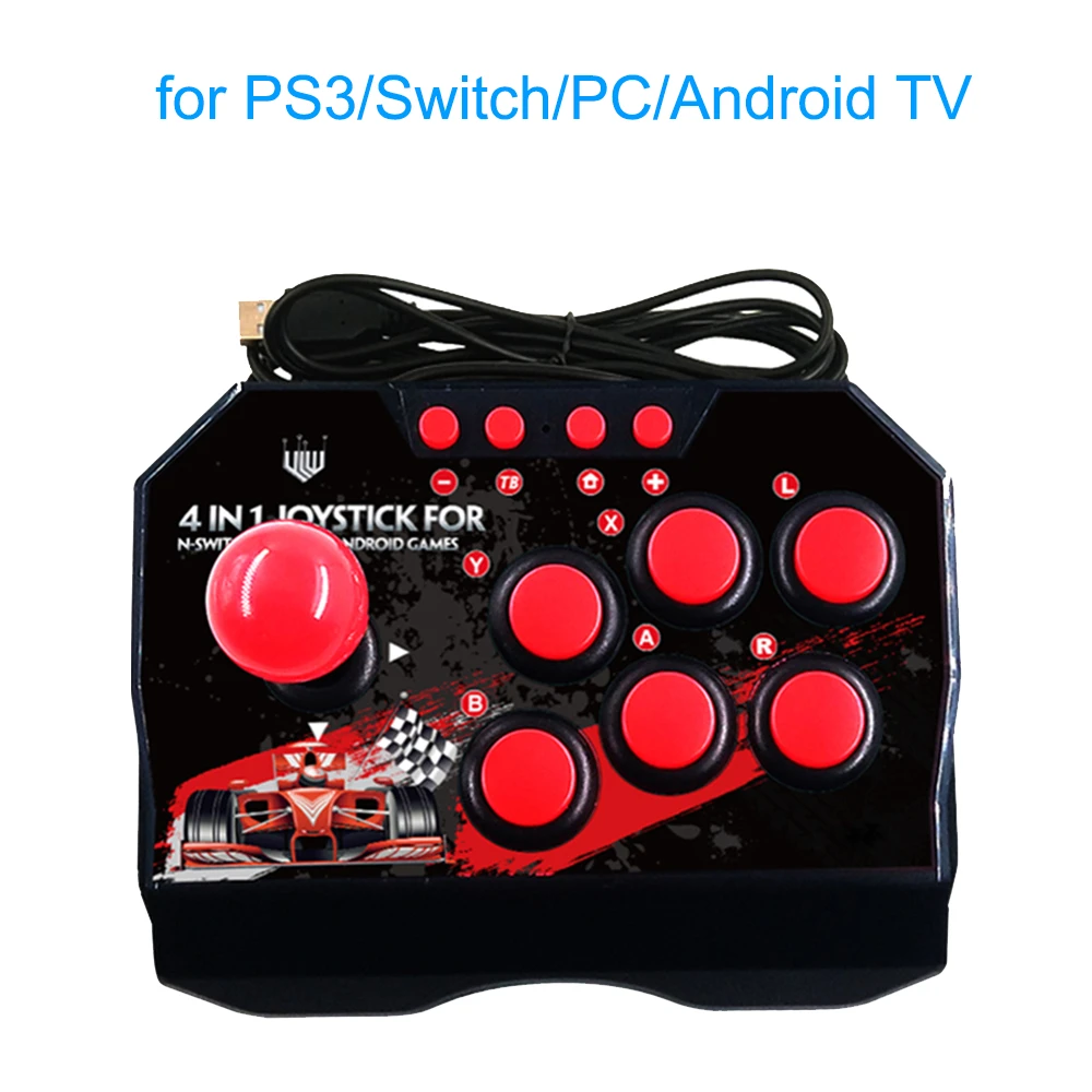 for PS3/Switch/PC/Android Retro Arcade Station TURBO Games Console Rocker Fighting 4 In 1 USB Wired Controller Game Joystick