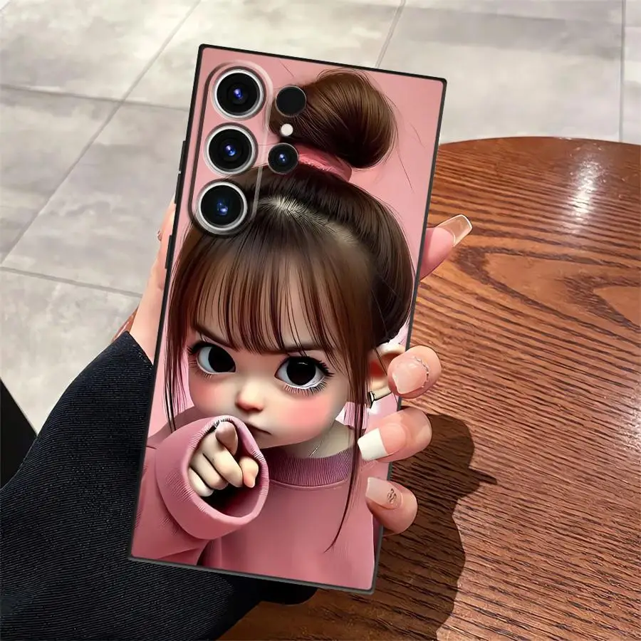 Black Soft Phone Cover with Cartoon Girl Pattern