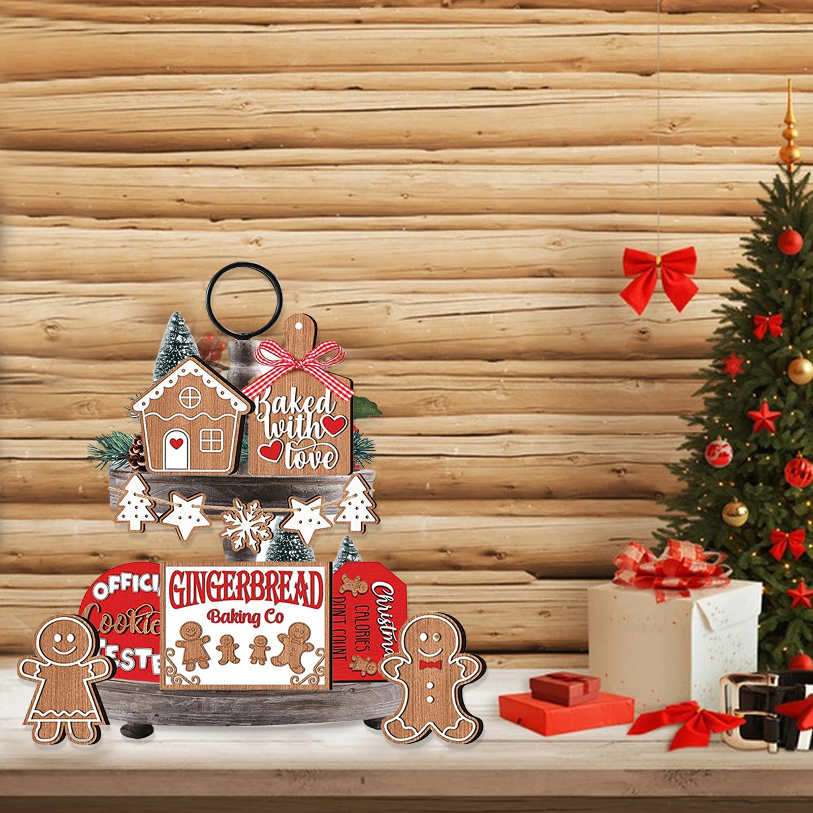 12pcs/Set Gingerbread Tabletop Christmas Decorations Wood Sign ...