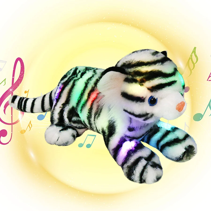 30cm Glowing Luminous White Tiger Doll Plush LED Light Cute Soft Throw Pillows Music Stuffed Tiger Animals for Girls Children vintage wooden music box hand crank music case carved engraving children toy christmas festival presents birthday gifts for kids adult