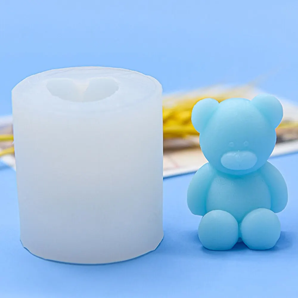 3D Cartoon Bear Silicone Candle Mold DIY Handmade Soap Plaster Ice Cube Baking Mold