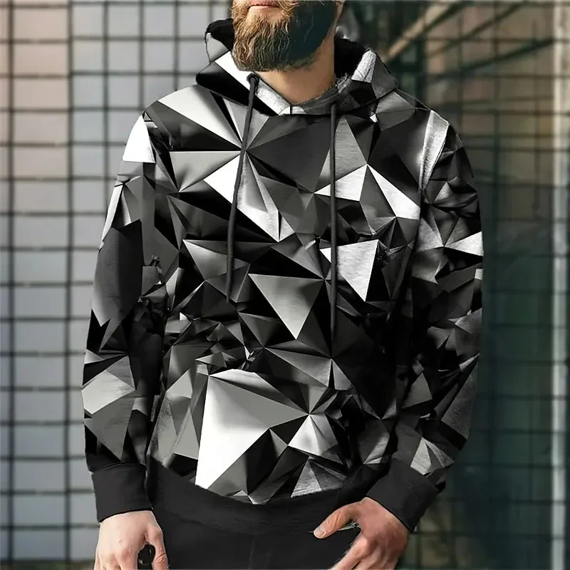 thumbnail image 1 of Sudaderas con capucha con patrón de cuadros para hombres, jerséis con estampado 3D de bloques de Color, Tops de calle Unisex, sudaderas sueltas, 1 of 5