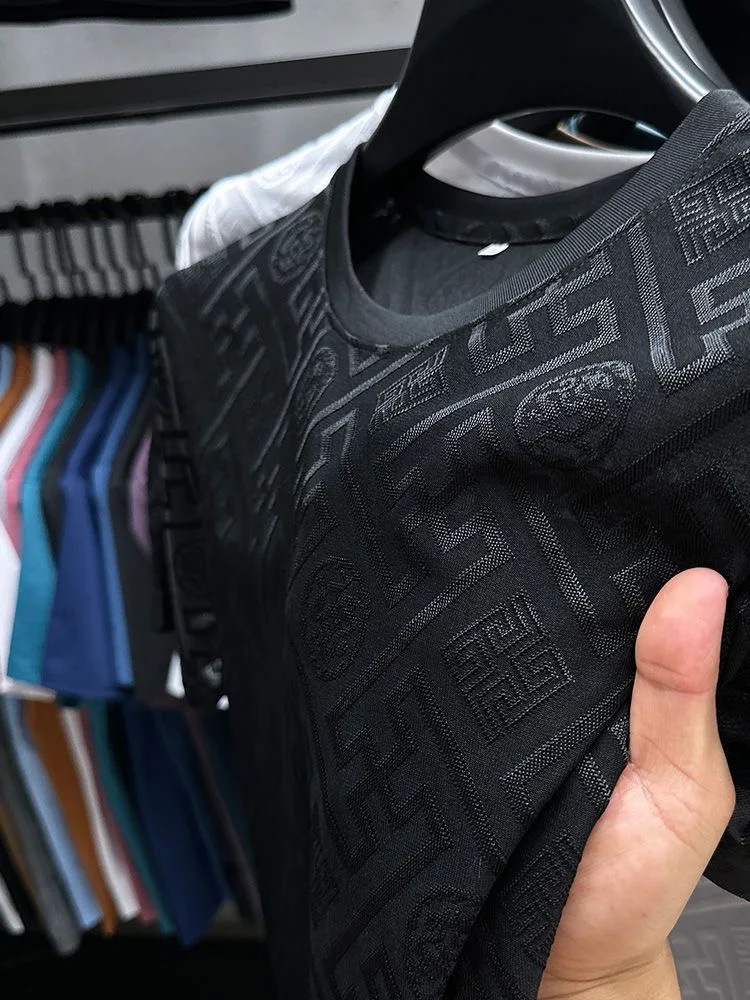 High quality men's short sleeved summer designer boutique jacquard craftsmanship polo business stand up collar T-shirt new style 23 Sb76c6d546eb24d069e0b470a8689386a3