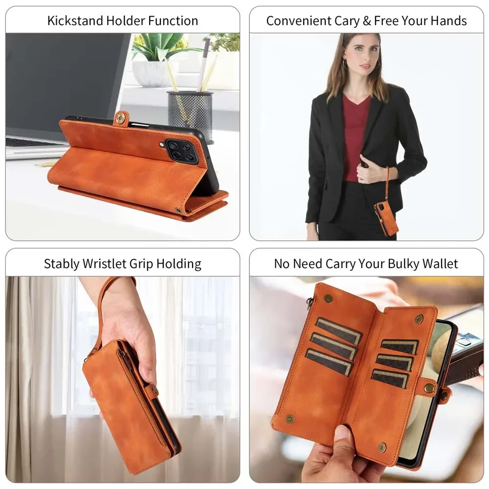 Handbag Zip Wallet Case with Wrist Strap and Leather Magnetic Closure