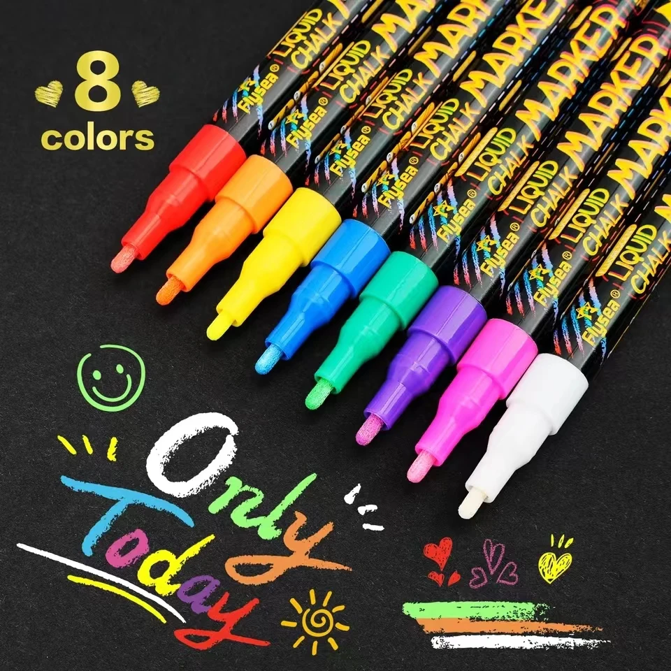 액체 초크 지울 수 있는 LED 하이라이터 마커, 칠판 유리 창 페인팅 광고 초크 펜용 형광 세트, 8 개