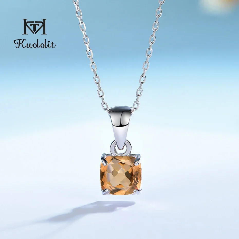 Pendant Necklace Silver Necklace Kuololit Diaspore Gemstone Pendant for Women Solid 925 Sterling Silver Cushion Emerald Gemstone Engagement Fine Jewelry No Chain