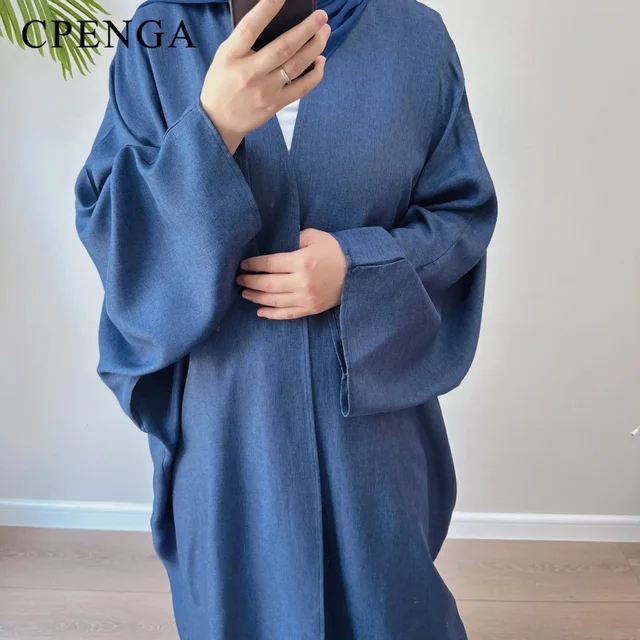 Eid Ramadan ouvert Abaya pour femmes plaine dubaï casual coton lin modeste Abayas Kimono turquie manteau musulman vêtements islamiques Robe