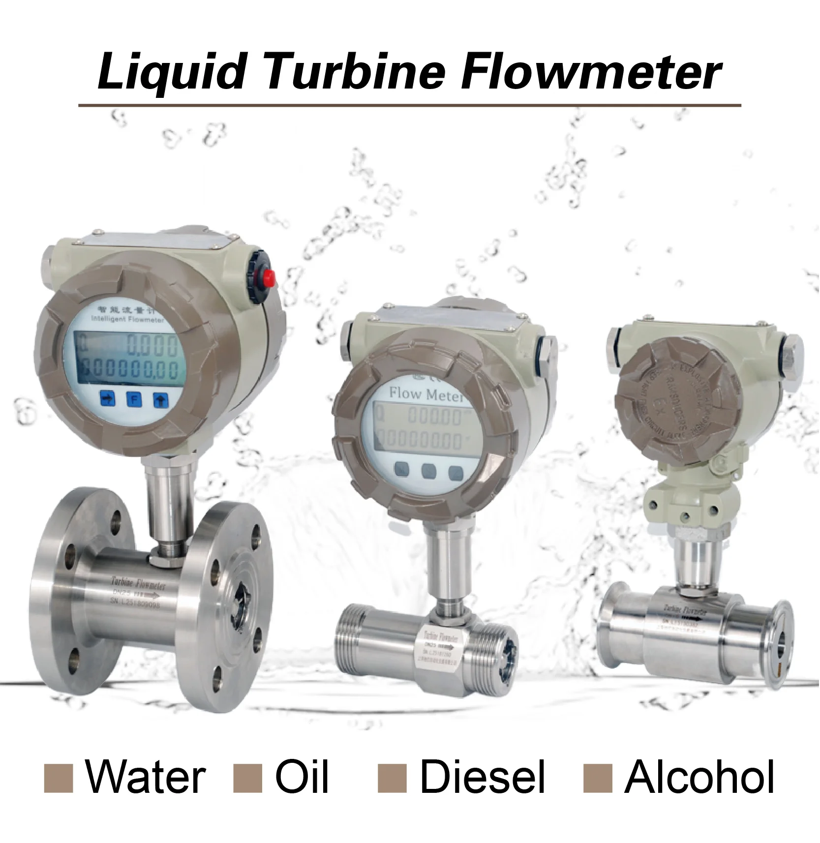 Stainless Steel Turbine Flow Meter RS485 4-20mA Pulse Output Threaded Digital Fl