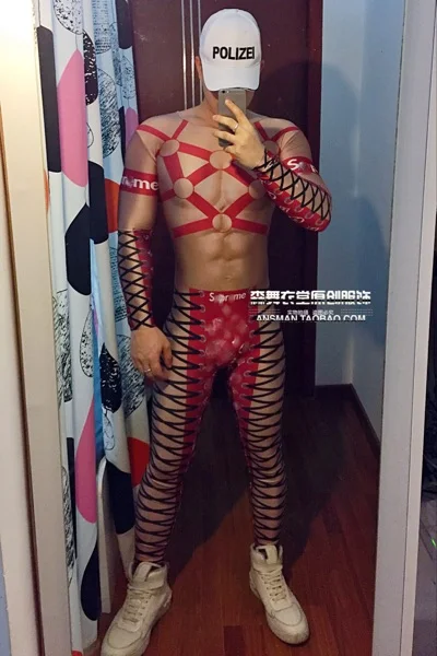 

Personalized Design Bar Nightclub Male Singer Fashion Brand 3D Abdominal Muscle Hollow Out Jumpsuit Sexy Theme Party Stage Wear