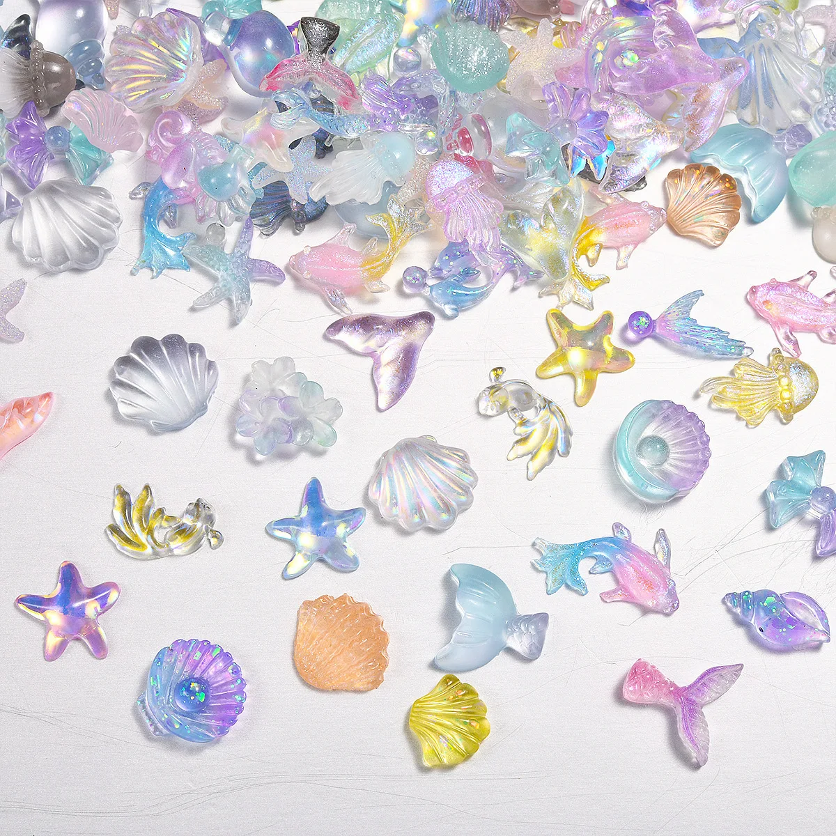 Ocean-Inspired Nail Art Charms Set: Shiny Shells, Sea Stars, Dolphins & Stones