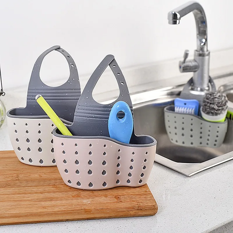 1PC Household Storage Drainage Basket, Kitchen Sink Bracket, Adjustable, Soap Sponge Hanging Drainage Bag, Kitchen Accessories