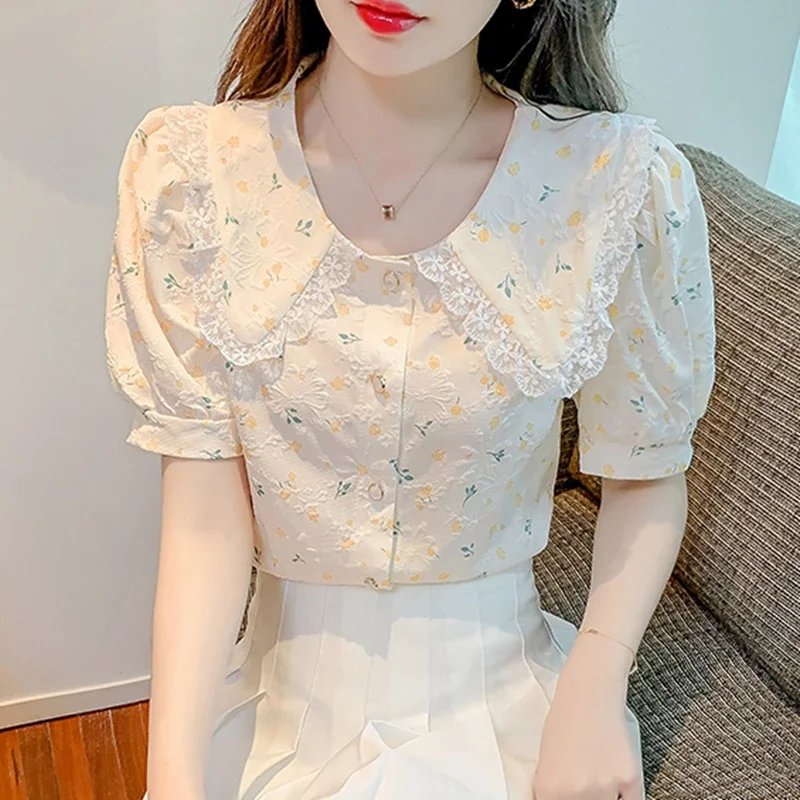 Vintage Puff Sleeve Tops Women 2024 Fashion Floral Printed