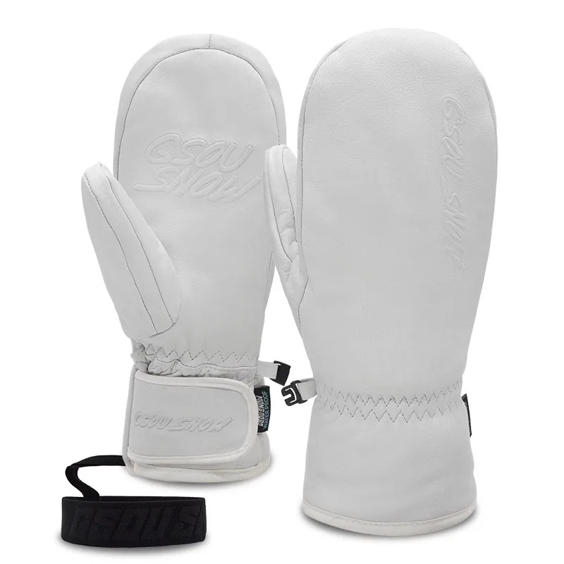 Sheepskin Men Women Ski Gloves Winter Warm Breathable Waterproof Skiing Snowboarding Mittens Palm and Five Finger 2