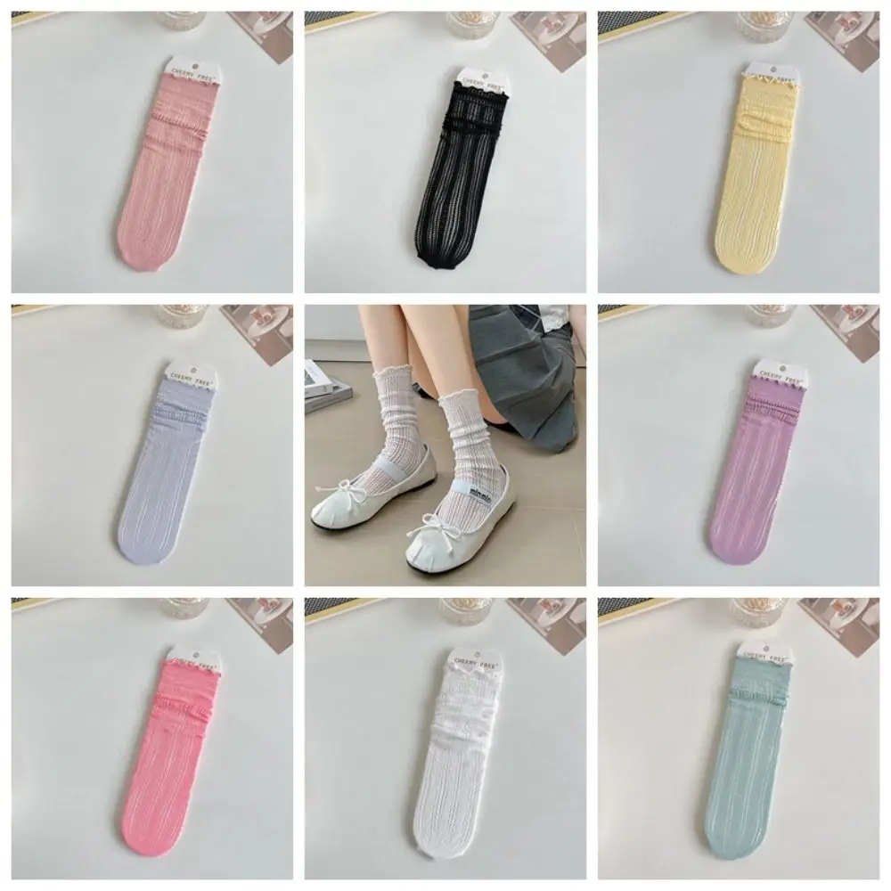 

Lace Summer Socks for Women Thin Cute Cotton Breathable JK Lolita Girls Kawaii Loose Sweat Absorbent Hollow Long Socks Girls