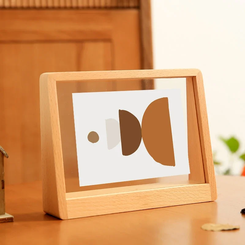 7 Inch / 8 Inch / A4 Creative Trapezoidal Solid Wood Transparent Acrylic Photo Frame Photo Storage Living Room Table Decoration