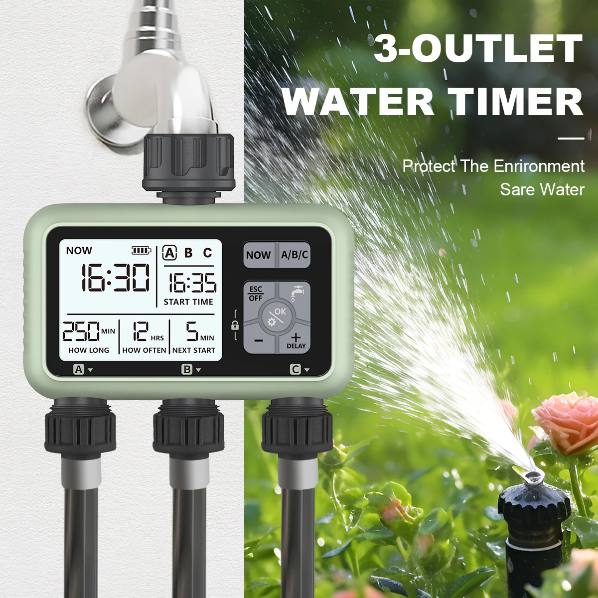 Eshico HCT-378 Garden Smart Triple Irrigation Timer Watering System（3 Outlet） 1