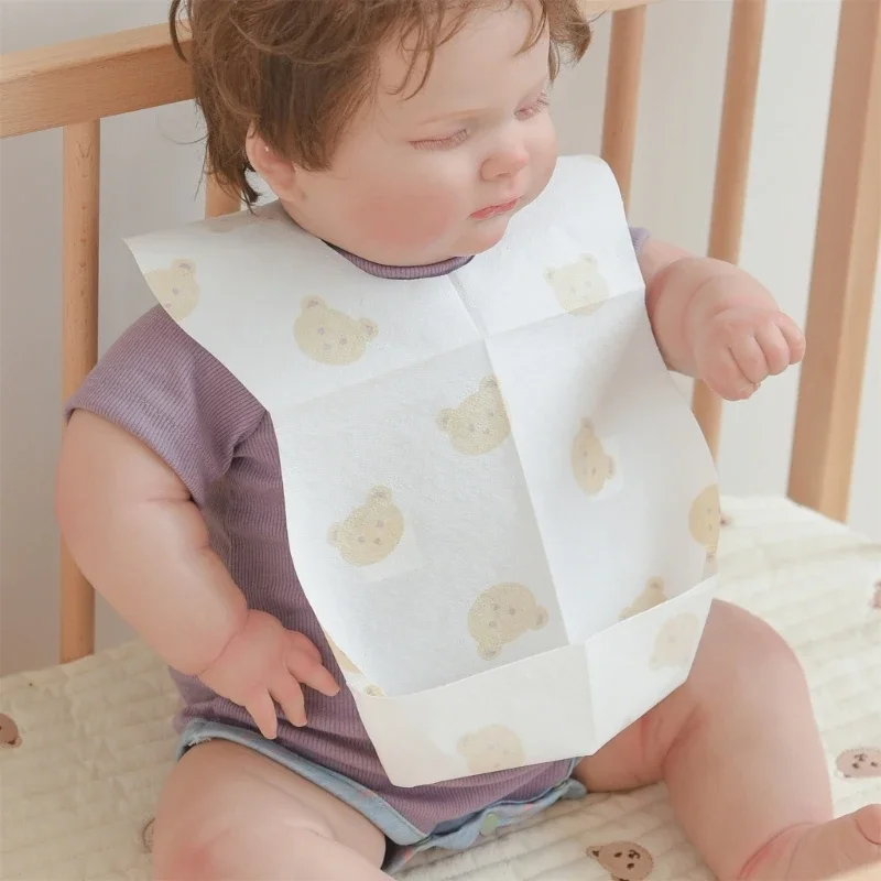 

50pcs/Set New Cartoon Bear Print Drooling Bibs Disposable Bib Baby for Boy Girl Non-woven Drool Towel Outdoor Infant Burp Cloths